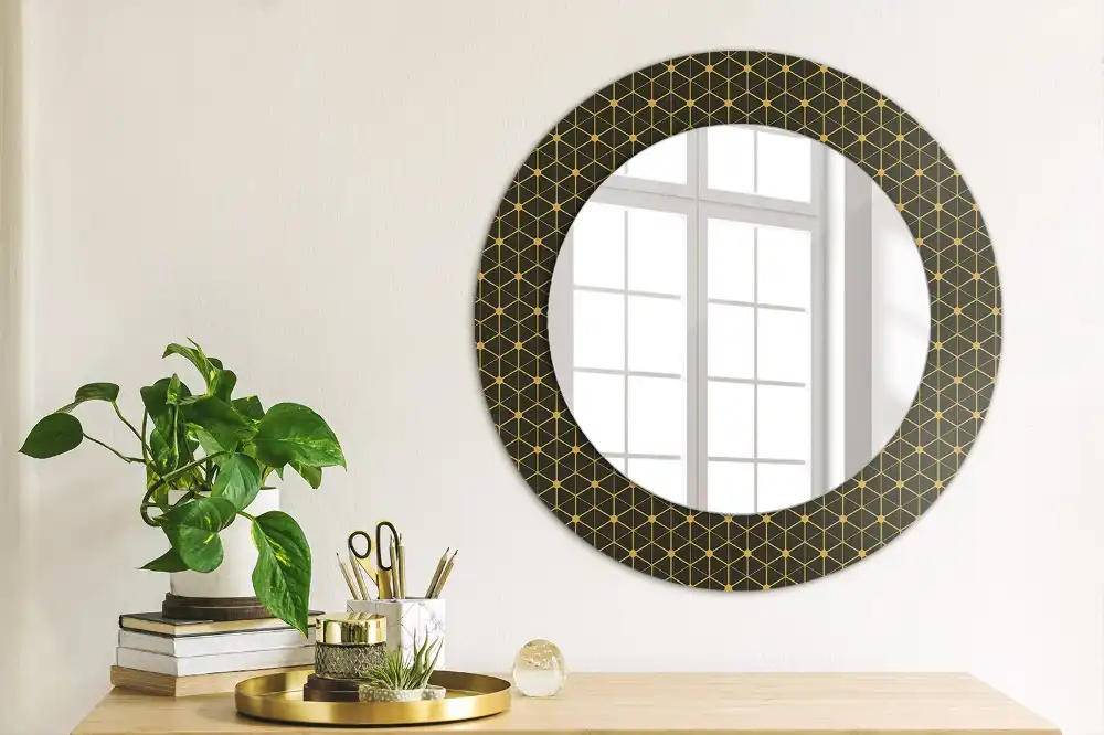 Oglindă rotundă cu imprimeu geometric hexagonal