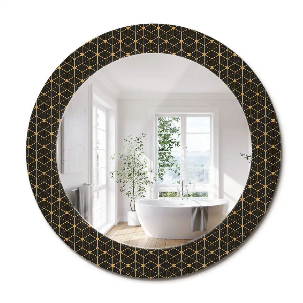 Oglindă rotundă cu imprimeu geometric hexagonal