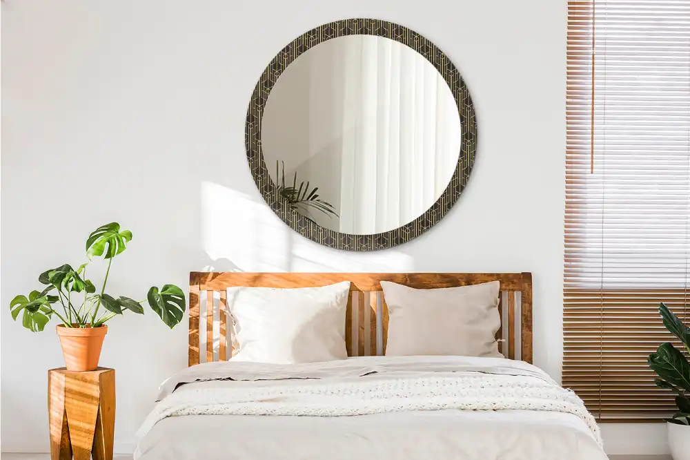 Oglindă rotundă de perete cu design geometric vintage