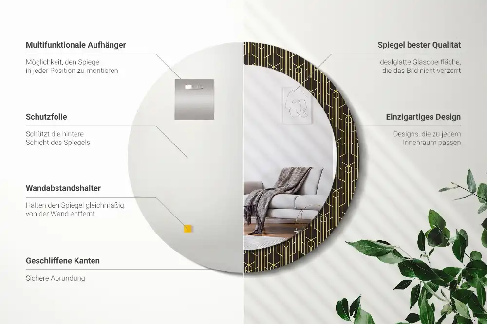 Oglindă rotundă de perete cu design geometric vintage