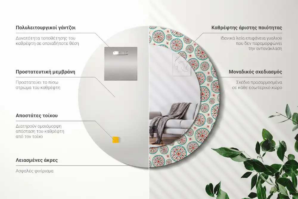 Oglindă rotundă cu imprimeu stil boho