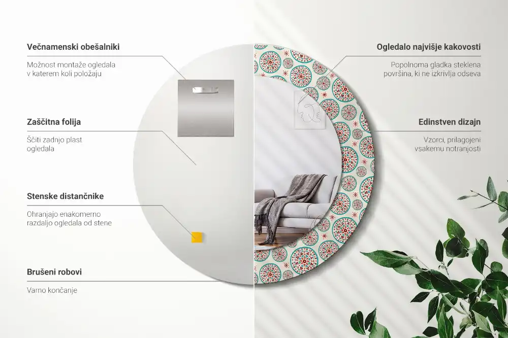 Oglindă rotundă cu imprimeu stil boho