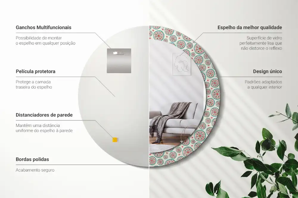 Oglindă rotundă cu imprimeu stil boho