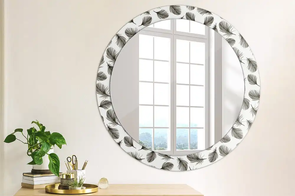 Oglindă decorativă rotundă cu design de pene