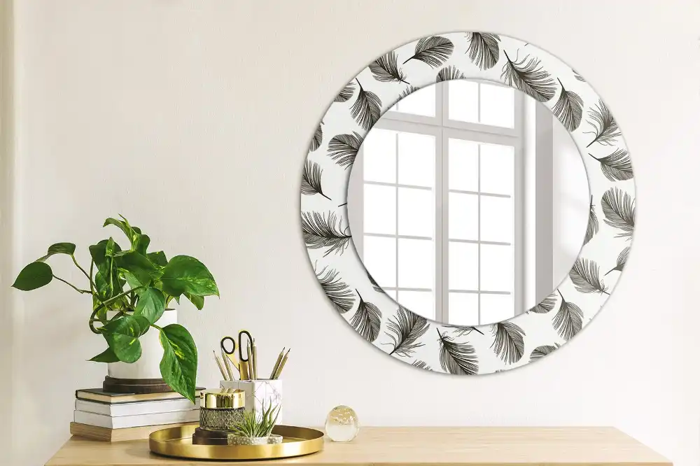 Oglindă decorativă rotundă cu design de pene