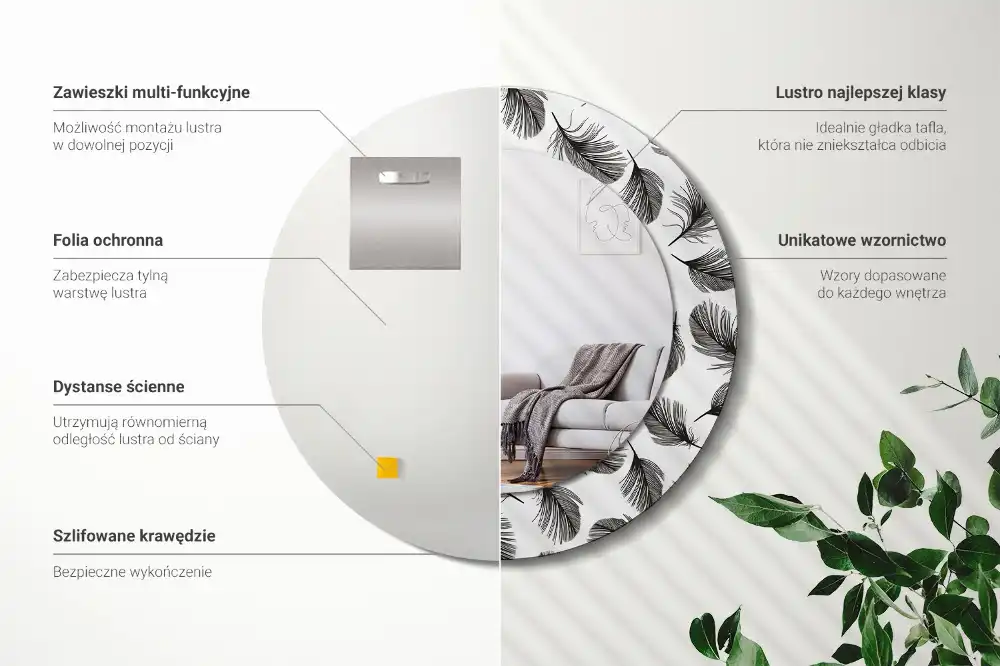 Oglindă decorativă rotundă cu design de pene