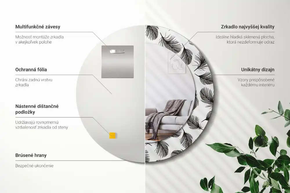 Oglindă decorativă rotundă cu design de pene