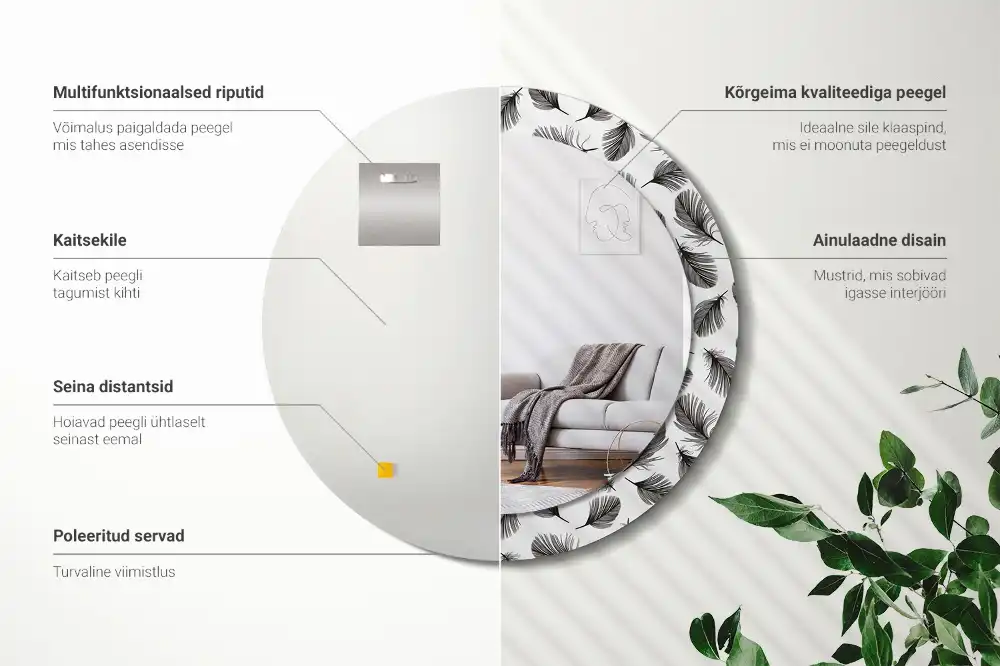 Oglindă decorativă rotundă cu design de pene