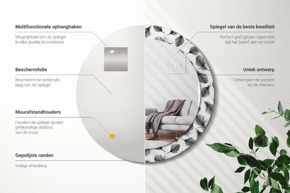Oglindă decorativă rotundă cu design de pene