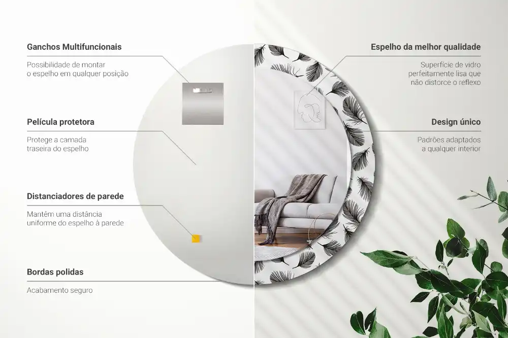 Oglindă decorativă rotundă cu design de pene