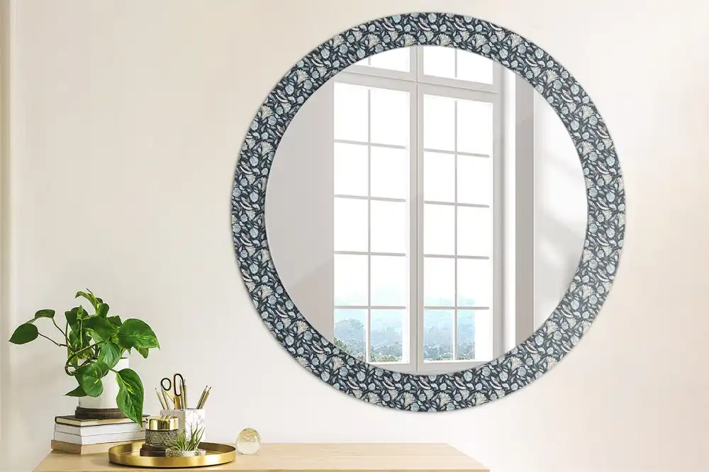 Oglindă rotundă decorativă de perete în stil boho