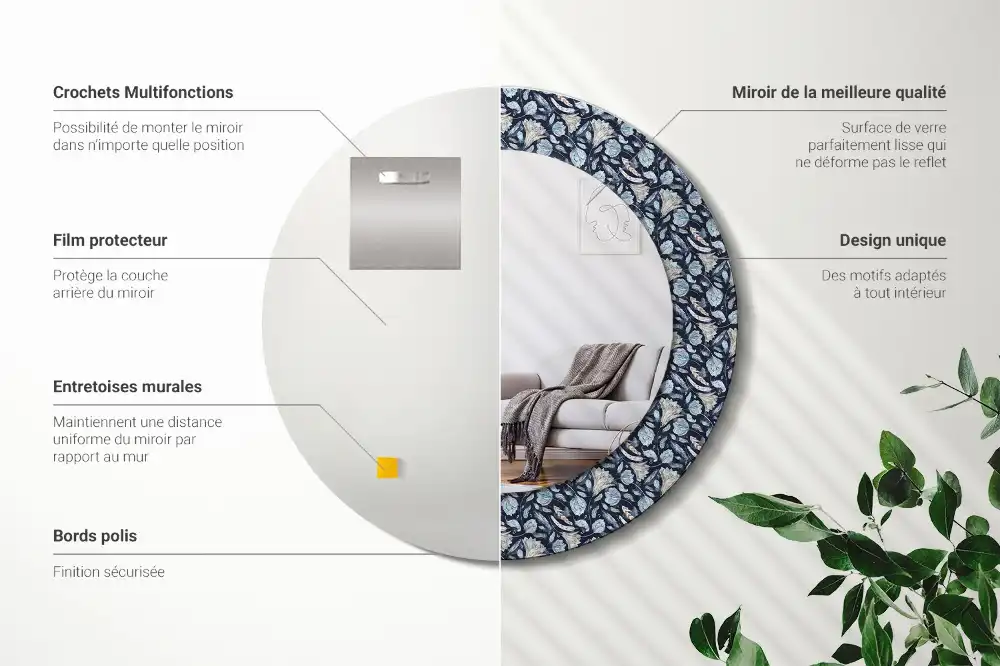 Oglindă rotundă decorativă de perete în stil boho