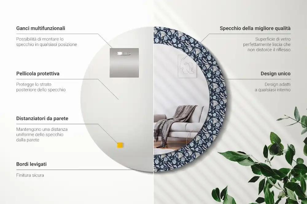 Oglindă rotundă decorativă de perete în stil boho
