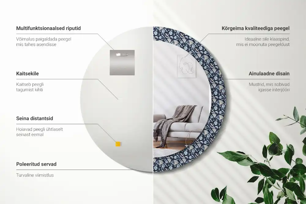Oglindă rotundă decorativă de perete în stil boho