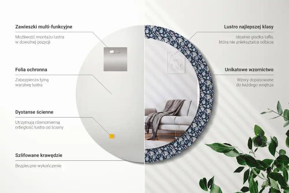 Oglindă rotundă decorativă de perete în stil boho