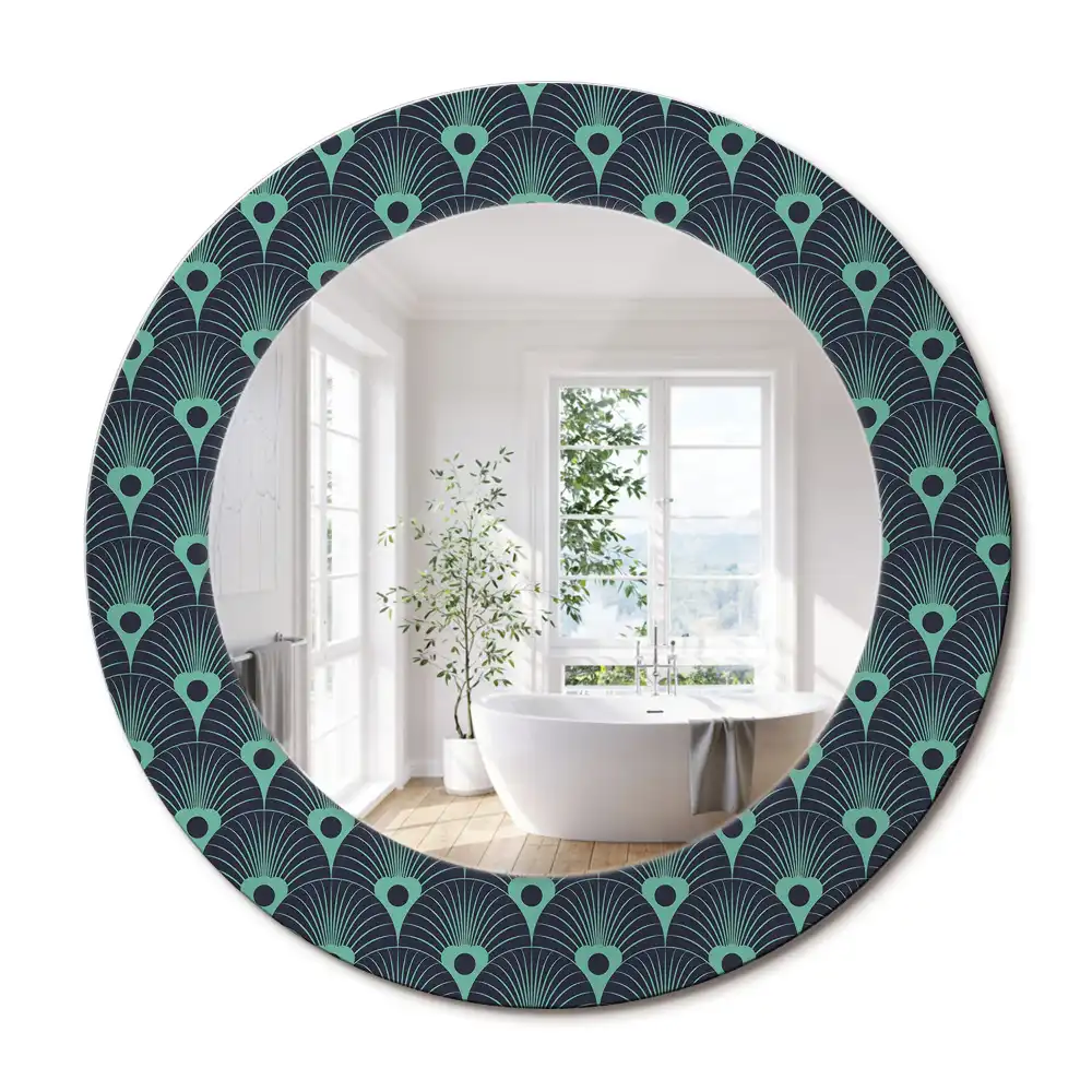 Oglindă rotundă de perete cu decor floral