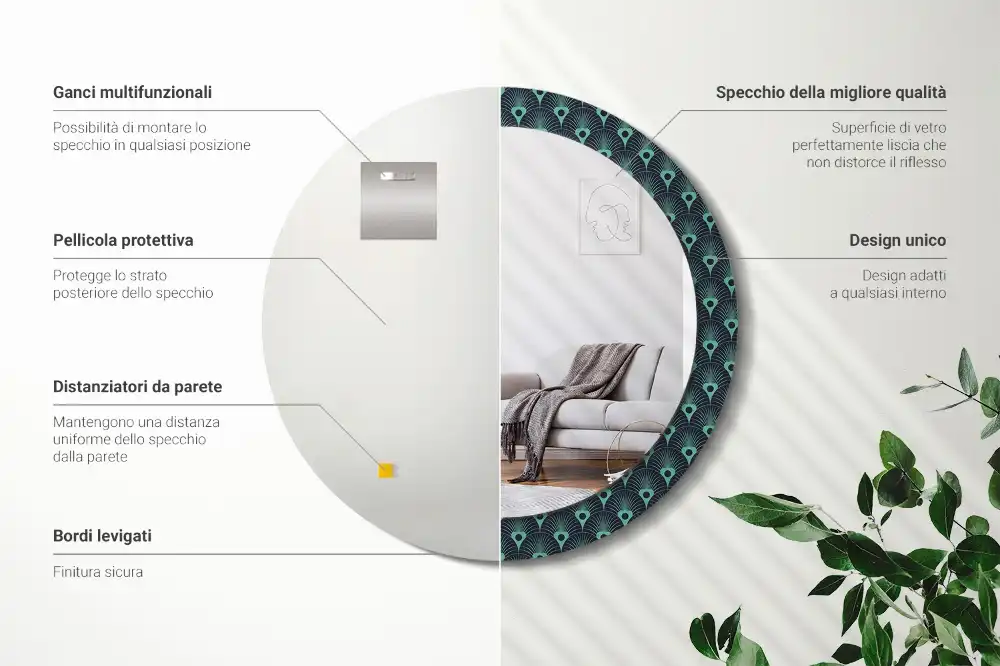 Oglindă rotundă de perete cu decor floral