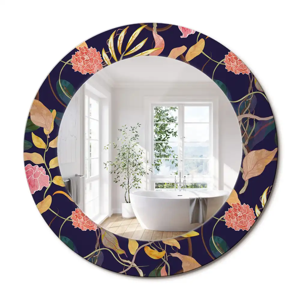 Oglindă rotundă decorativă cu plante în acuarelă