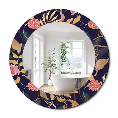 Oglindă rotundă decorativă cu plante în acuarelă