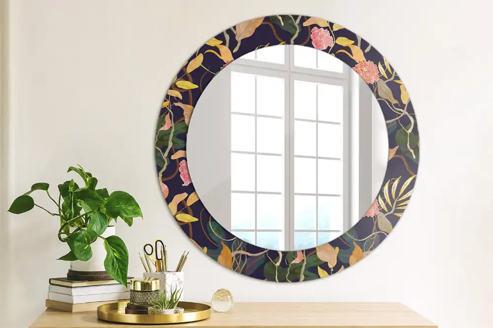 Oglindă rotundă decorativă cu plante în acuarelă
