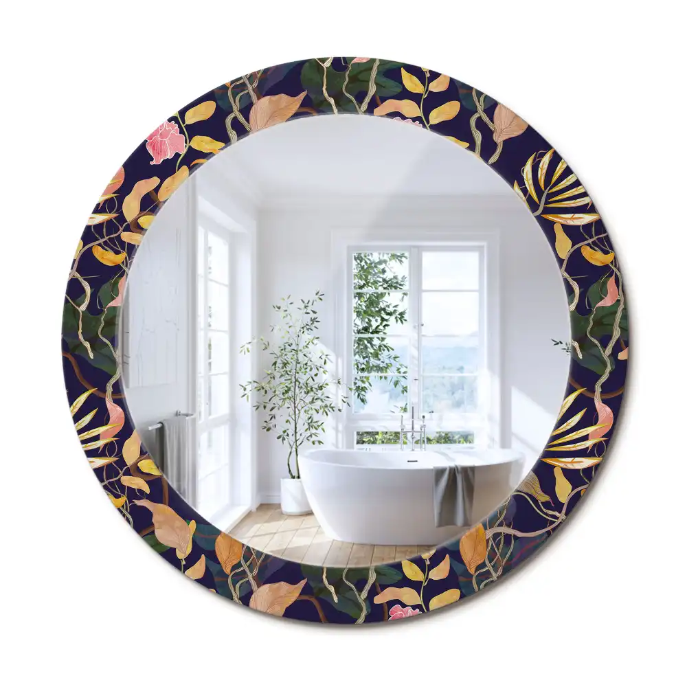 Oglindă rotundă decorativă cu plante în acuarelă