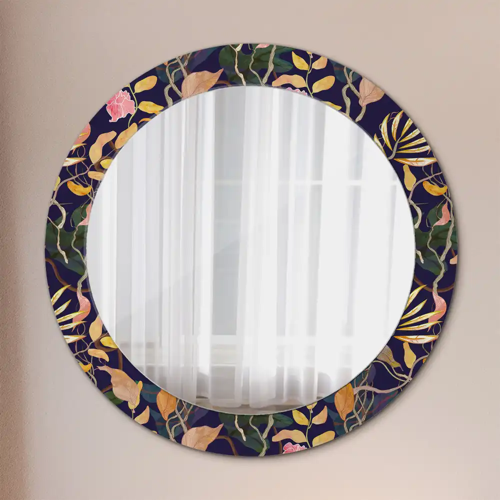 Oglindă rotundă decorativă cu plante în acuarelă