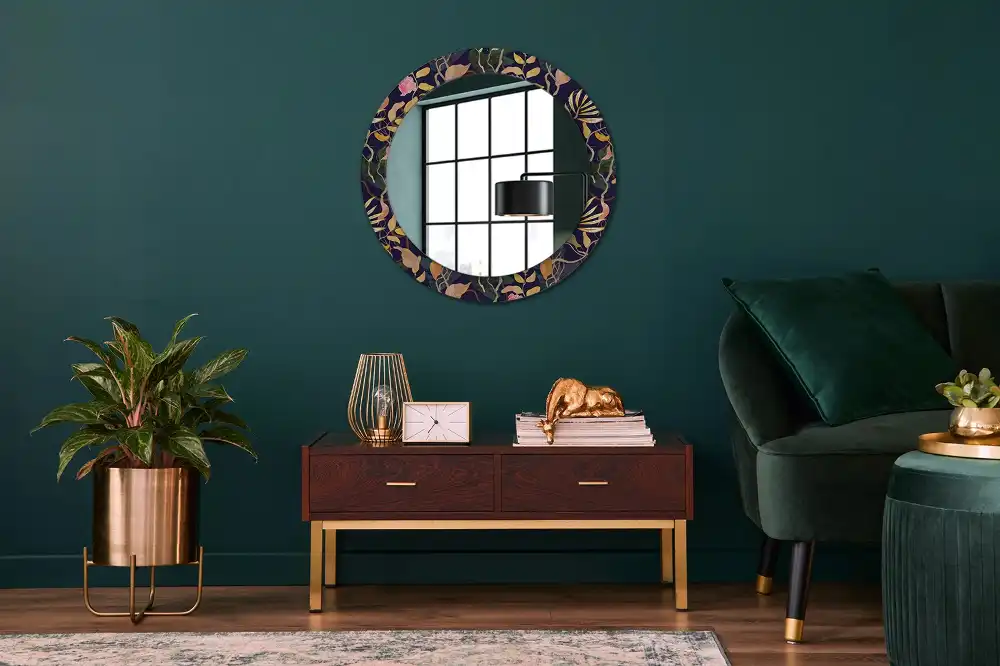 Oglindă rotundă decorativă cu plante în acuarelă