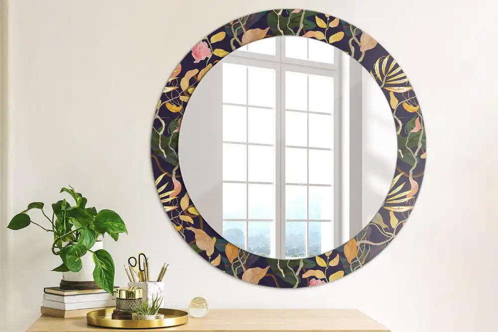 Oglindă rotundă decorativă cu plante în acuarelă
