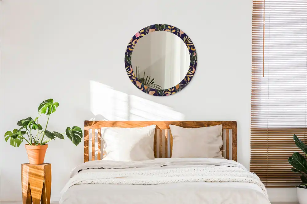 Oglindă rotundă decorativă cu plante în acuarelă