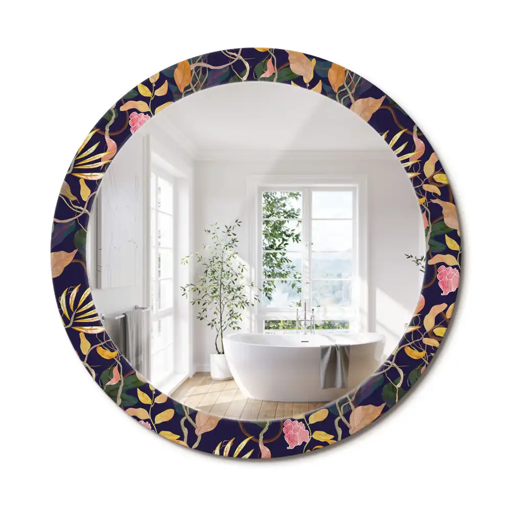 Oglindă rotundă decorativă cu plante în acuarelă