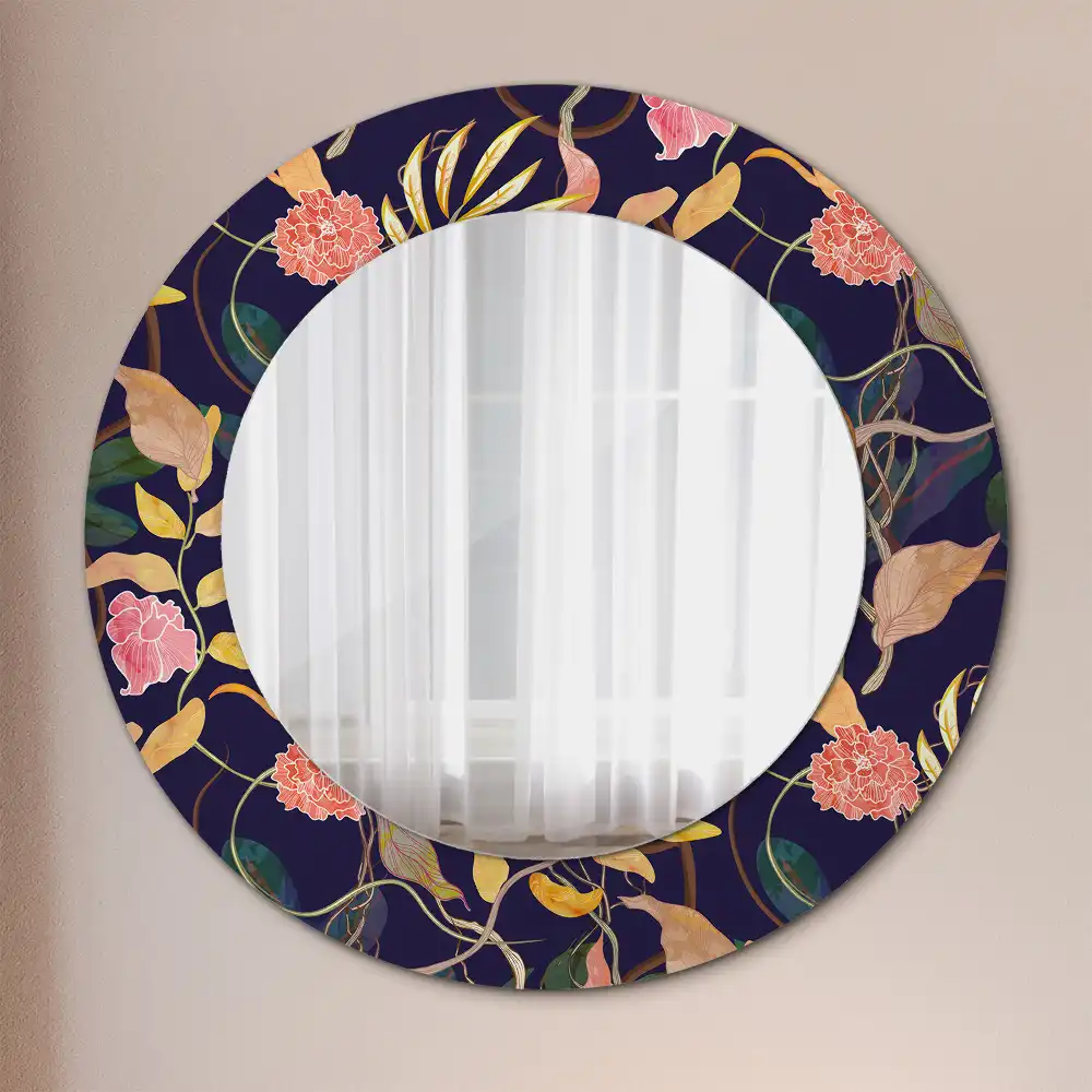 Oglindă rotundă decorativă cu plante în acuarelă
