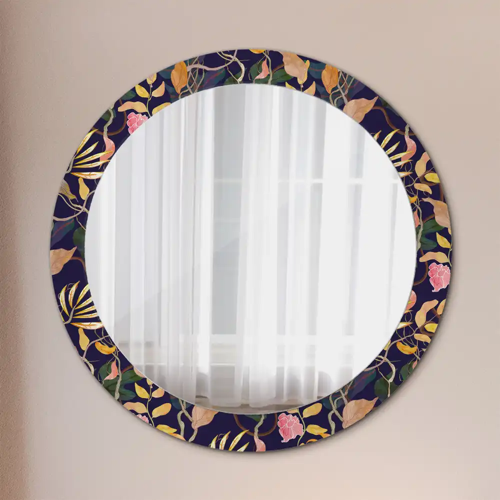 Oglindă rotundă decorativă cu plante în acuarelă