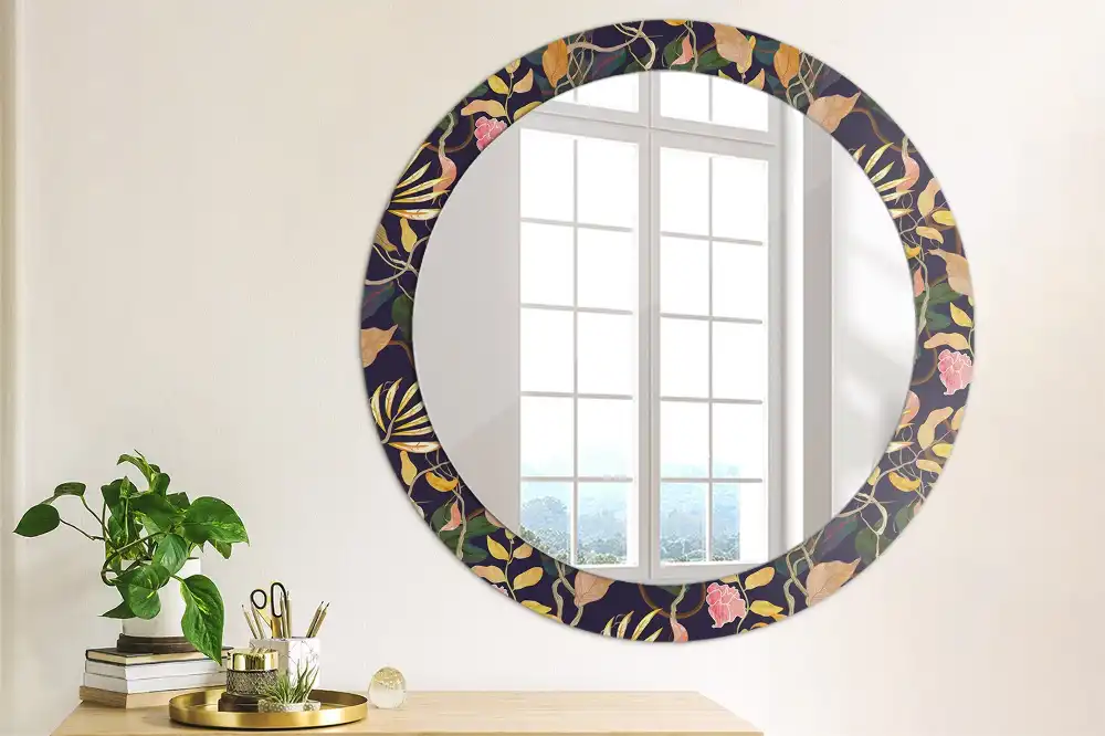 Oglindă rotundă decorativă cu plante în acuarelă