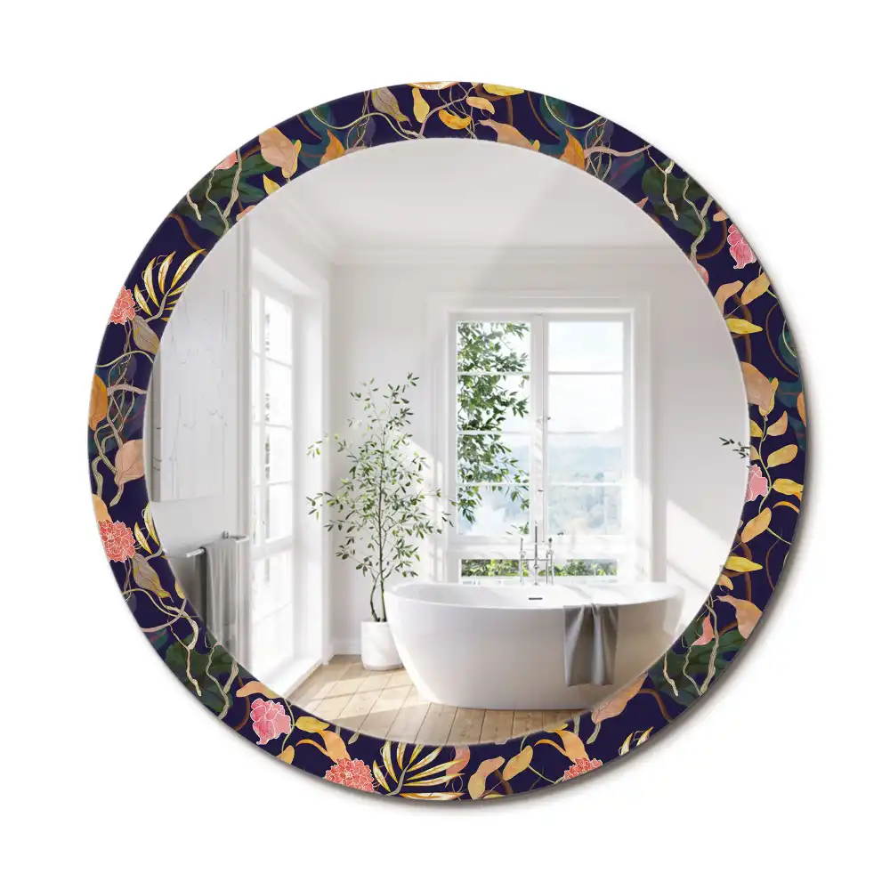 Oglindă rotundă decorativă cu plante în acuarelă