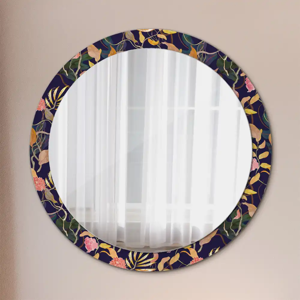 Oglindă rotundă decorativă cu plante în acuarelă