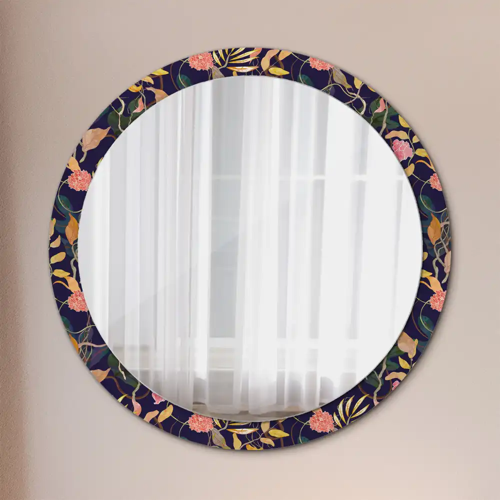 Oglindă rotundă decorativă cu plante în acuarelă