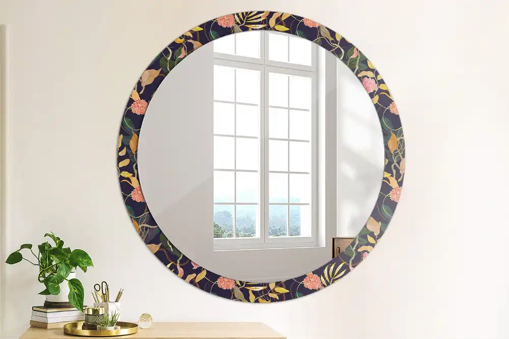 Oglindă rotundă decorativă cu plante în acuarelă