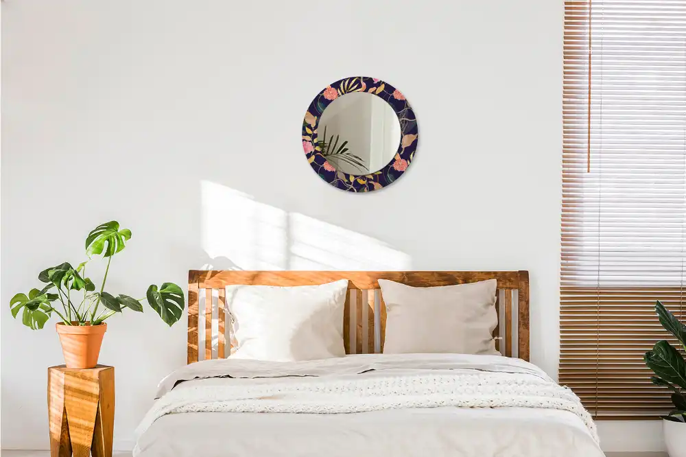 Oglindă rotundă decorativă cu plante în acuarelă