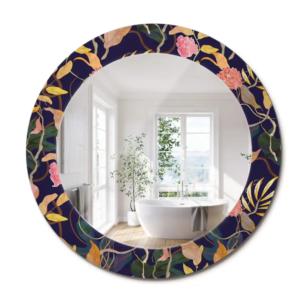 Oglindă rotundă decorativă cu plante în acuarelă