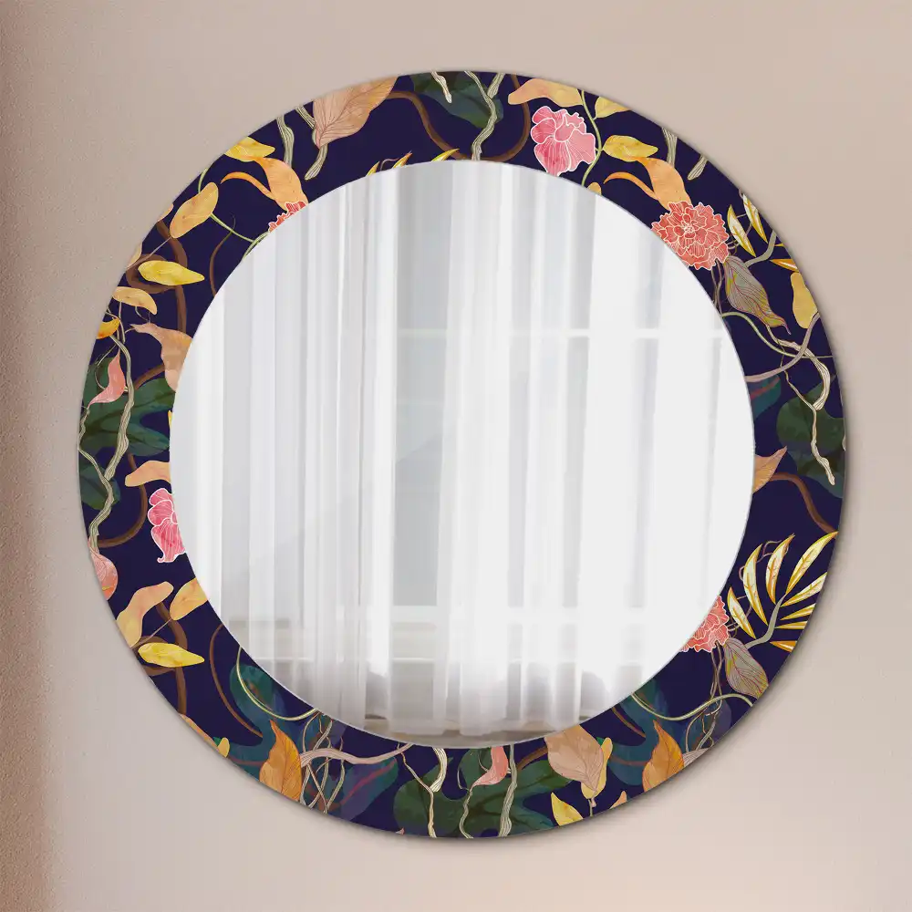 Oglindă rotundă decorativă cu plante în acuarelă