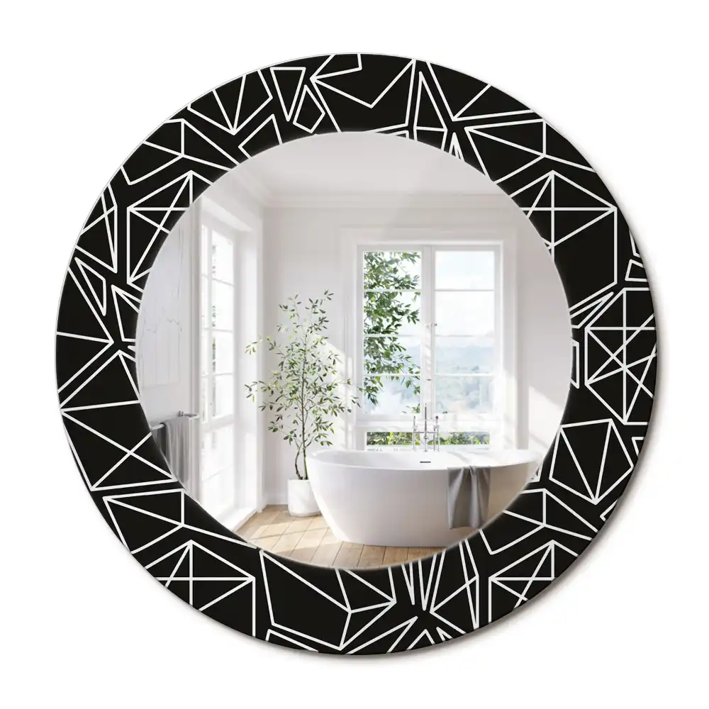 Oglindă rotundă cu ramă imprimată cu model geometric