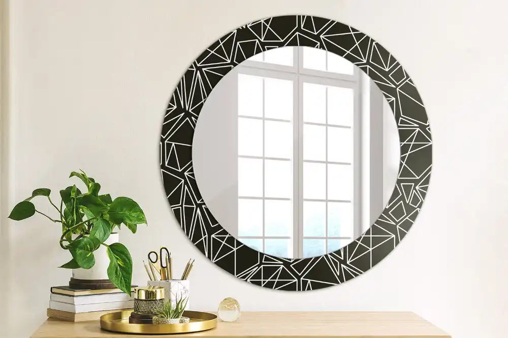 Oglindă rotundă cu ramă imprimată cu model geometric