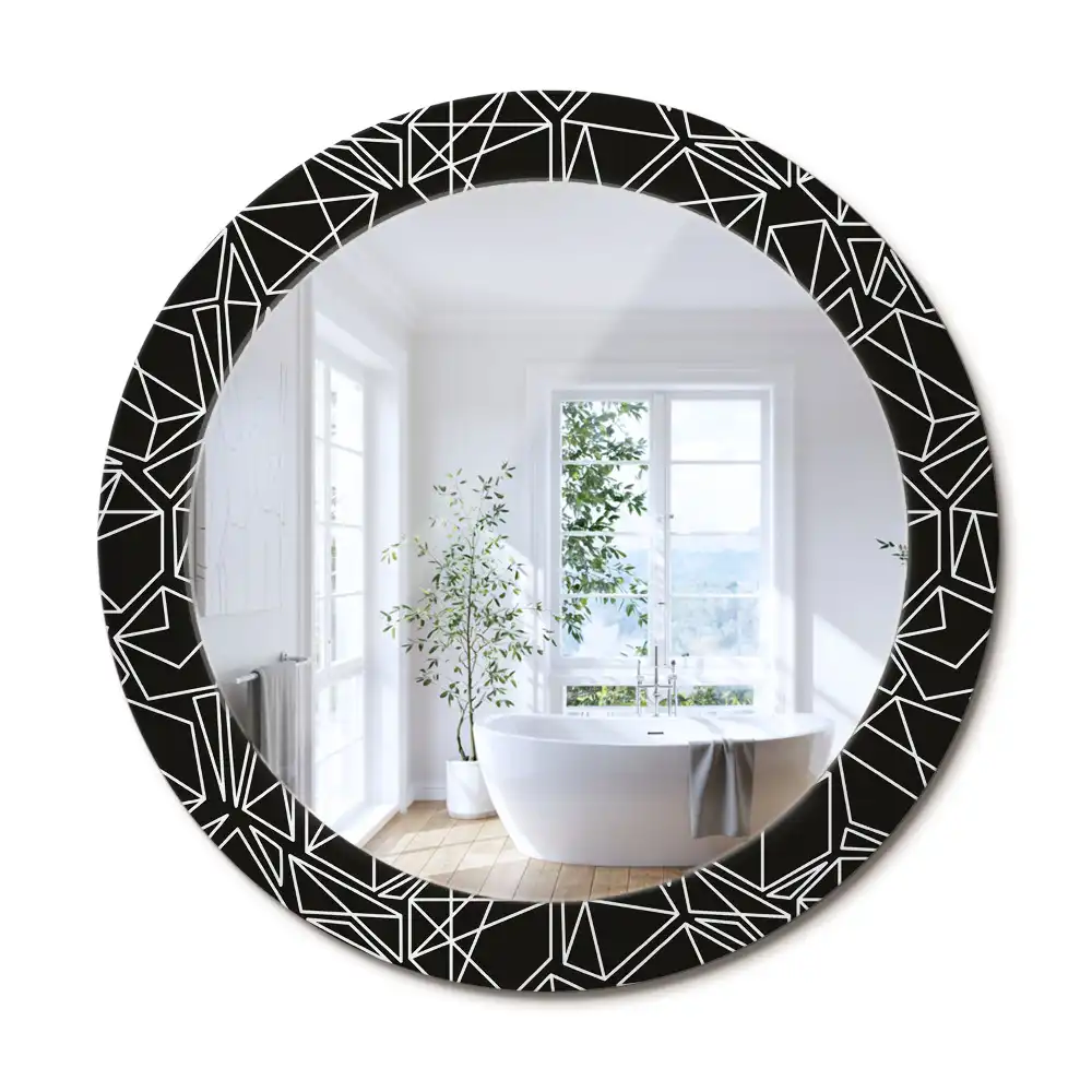 Oglindă rotundă cu ramă imprimată cu model geometric