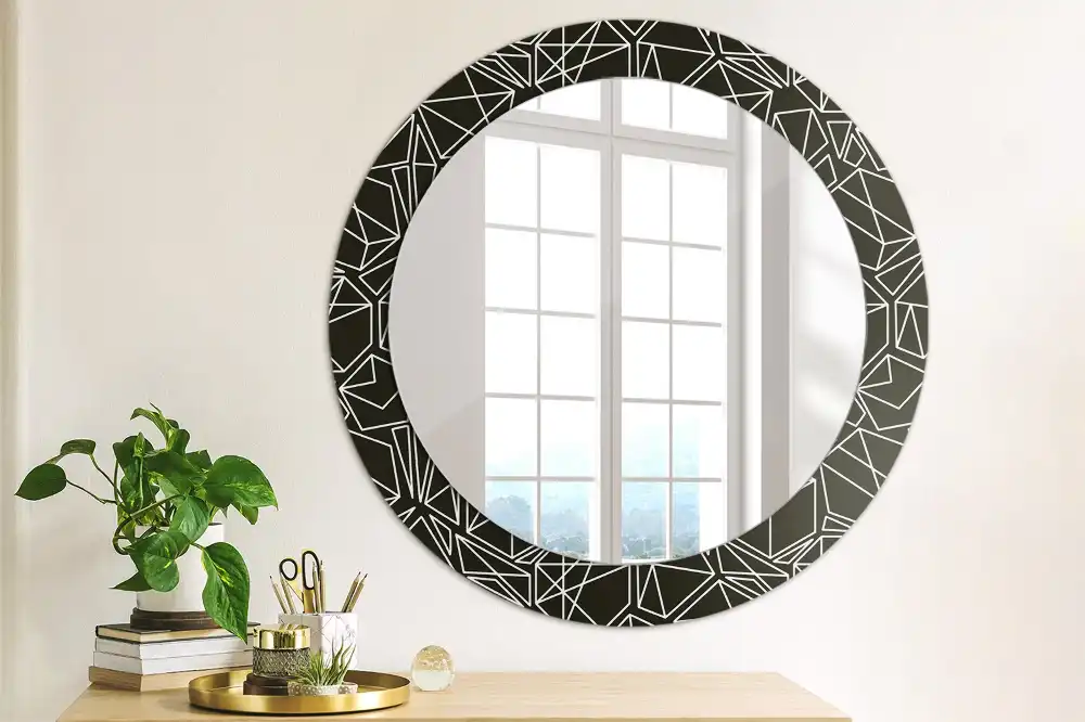 Oglindă rotundă cu ramă imprimată cu model geometric