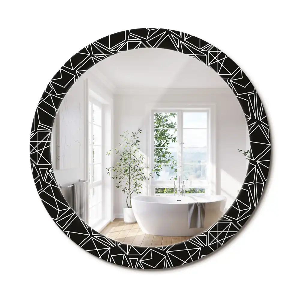 Oglindă rotundă cu ramă imprimată cu model geometric