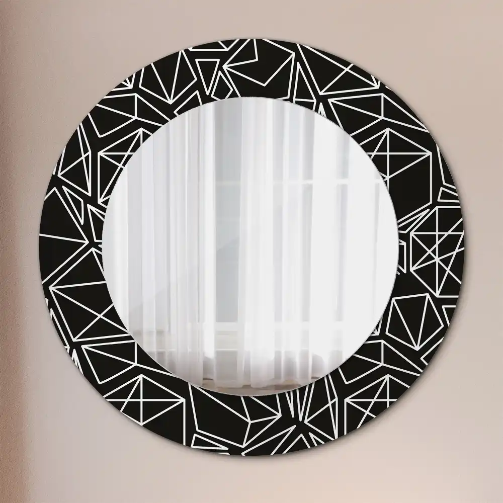 Oglindă rotundă cu ramă imprimată cu model geometric