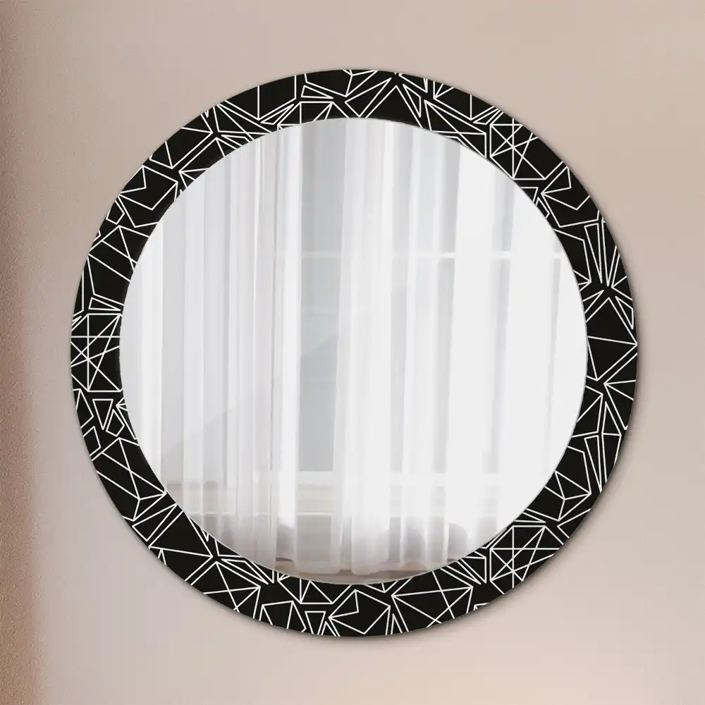 Oglindă rotundă cu ramă imprimată cu model geometric