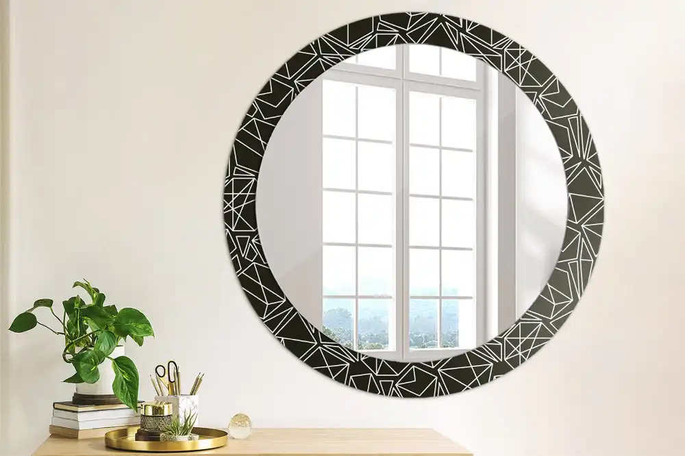 Oglindă rotundă cu ramă imprimată cu model geometric