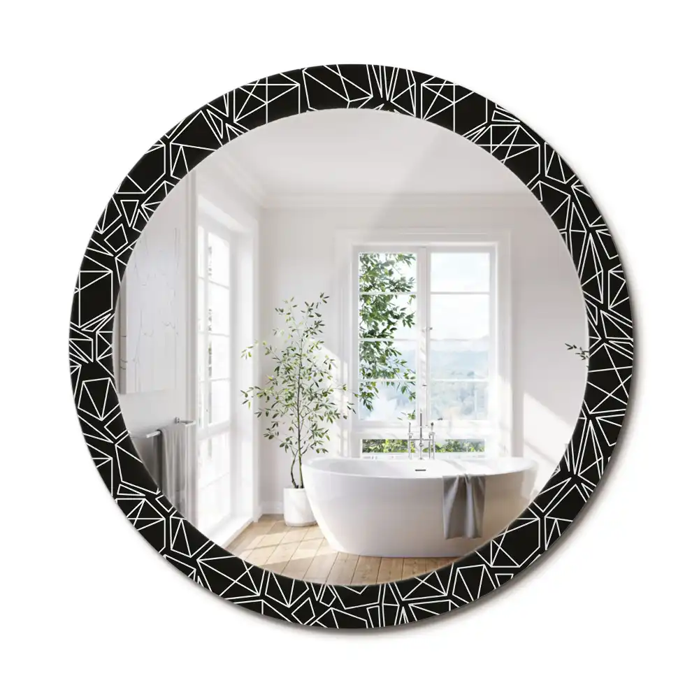 Oglindă rotundă cu ramă imprimată cu model geometric