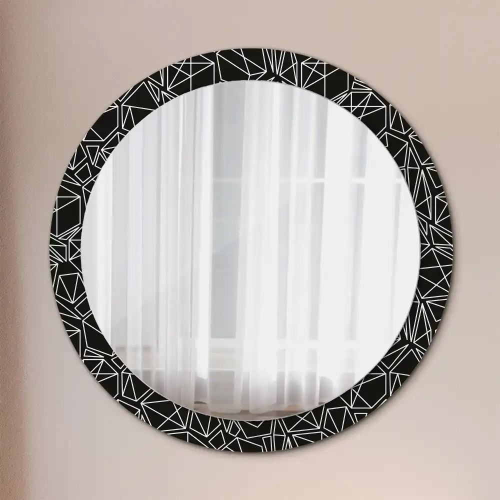 Oglindă rotundă cu ramă imprimată cu model geometric
